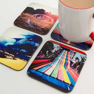 set of four personalised drinks coasters by instajunction