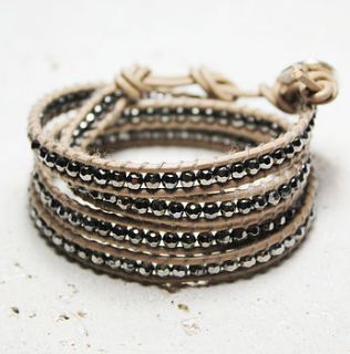 vanilla and pewter leather wrap bracelet by decadorn
