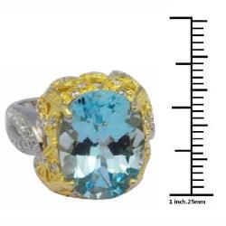 De Buman 18K Gold and Silver Blue Oval Topaz and White Round Cubic Zirconia Ring Gemstone Rings