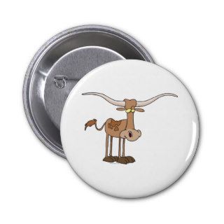 silly longhorn cow cartoon character pinback buttons