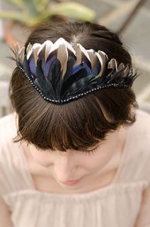 mallard feather tiara with black crystals by holly young headwear