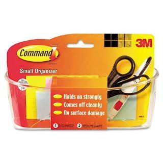 Command Products   Command   Small Organizer w/Command Strips, Clear   Sold As 1 Pack   Keep small office supplies off your desk and within easy reach   CommandTM adhesive holds on strongly, comes off cleanly and leaves no surface damage.   Stylish, handy