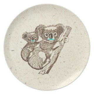 Vintage Koala Drawing With Blue Funny Mustache Plate