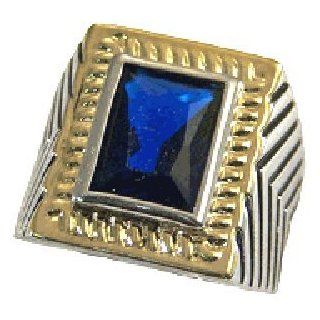 14kt Gold Electroplated Simulated Sapphire Men's Ring (Available in Sizes 9 to 14) Lifetime Guarantee M 48 Jewelry