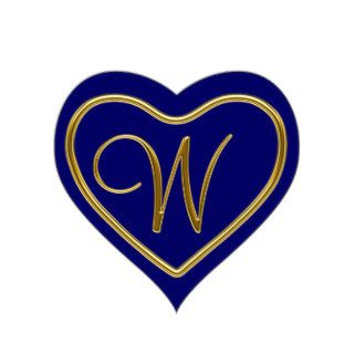 Monogram W in 3D gold Heart Sticker