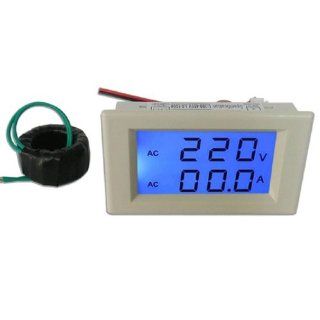 ZJchao(TM) Digital AC 300V 50A Blue LCD Dual Panel Volt Amp Combo Meter 110V 220V 240V   Voltage Testers  