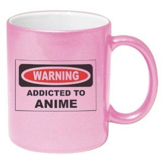WARNING ADDICTED TO ANIME Coffee Mug Metallic Pink 11 oz Kitchen & Dining