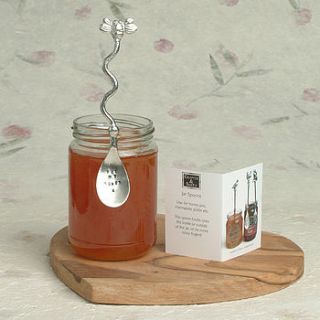 personalised hand stamped bee honey jar spoon by glover & smith