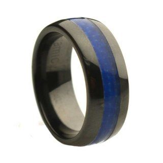 Ceramic with Blue Carbon Fiber Inlay Wedding Band Ring women Jewelry