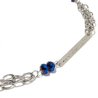 Stately Steel Iridescent Blue Glass Bead 35 1/2" Double Row Necklace