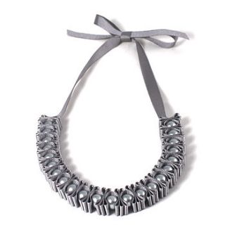 pleated pearl ribbon necklace by maneggi