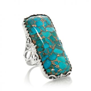 Himalayan Gems™ Rectangular Turquoise Sterling Silver Lotus Flower Ring