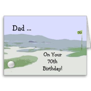 Dad's 70th Birthday, golf course, ball and flag Card