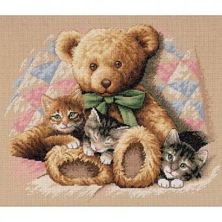 Teddy and Kittens Counted Cross Stitch Kit   14" x 12"