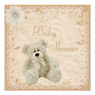 Chic Teddy Neutral Baby Shower Invite