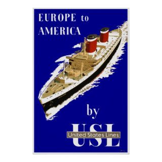 United States Lines ~ Vintage Travel Poster