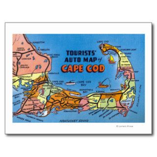 Detailed Auto Map of Cape Cod Post Card