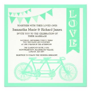 Tandem Bicycle Wedding Invitations  Mint Green