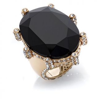 AKKAD "Castillo" Black Stone and Clear Crystal Goldtone Oval Ring