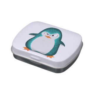 Angry Penguin Teal Glitter Photo Print Jelly Belly Candy Tins
