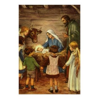 Vintage Religious Christmas, Nativity, Baby Jesus Posters