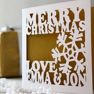 personalised snowflake christmas card by whole in the middle
