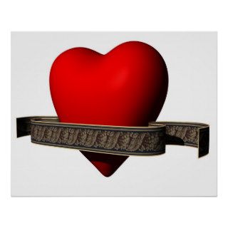 Valentine Red Heart Matte 3/4 Profile With Ribbon Poster