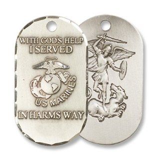 Sterling Silver Medal Military Armed Forces Marines Pendant with 24" Stainless Chain, Dog Tag Style, St. Michael the Archangel. St. Michael the Archangel Is Known for Protection As Well As the Patron of Against Danger At Sea, Against Temptations, Ambu