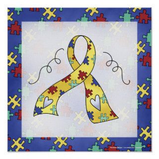 Autism Awareness Puzzle Piece Ribbon Print