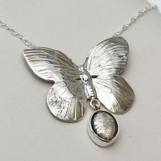 silver butterfly and murano glass necklace by claudette worters
