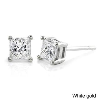 Annello 14k Gold 1ct TDW Princess cut Diamond Stud Earrings (H I, I1 I2) Annello Diamond Earrings