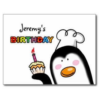 Happy Birthday cupcake penguin chef Postcards