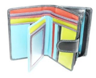 Ladies Versatile Super Soft Real Leather Wallet Purse & Credit Card Holder With Zip Up Coin Purse / Section   Holds At Least 9 Credit Cards   Black & Multi Color Clothing