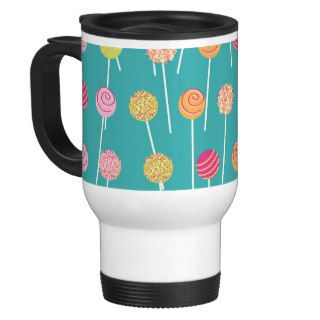 Colorful Cake Pops on Teal Pattern Coffee Mugs