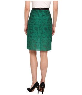 tibi Organza Damask Jacquard W/ Leather Skirt Emerald Multi