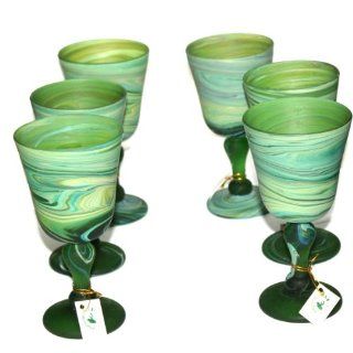 Green set of Phoenician Goblets   Ancient beauty revealed. Set of 6 goblets. Museum quality looks and feels(6 Inch) Kitchen & Dining