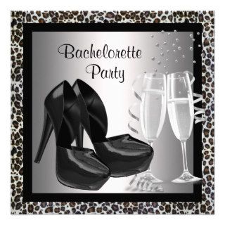 Champagne High Heels Leopard Bachelorette Party Custom Invites