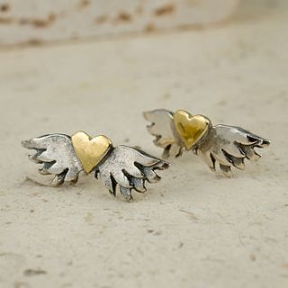 classic winged heart stud earrings by sophie harley london