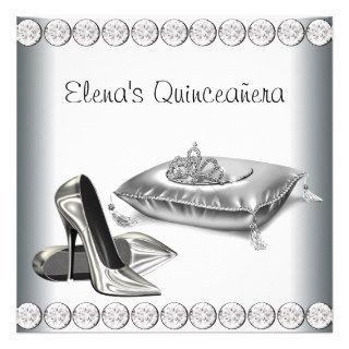 High Heel Shoes Princess Tiara White Quinceanera Personalized Invite