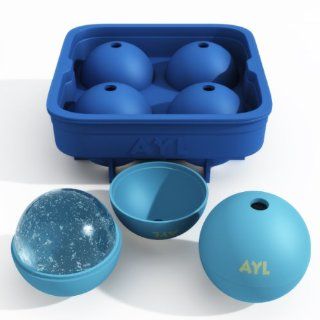 [AYL Sphere Ice Ball Maker / Mold] ★ SALE BUY 1 Blue Silicone Ice Ball Mold with 4 x 2" Ball Capacity Tray AND GET a Set of 2 Large Blue 2.5" Single Ice Ball Molds FOR FREE ★ Makes 6 Mixed Size Ice Balls Perfect for Scotch, Frui
