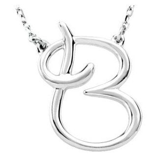 CleverEve Designer Series Sterling Silver B Script Initial B Necklace 16" CleverEve Jewelry