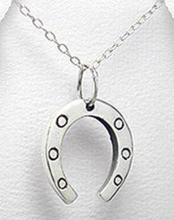 New 925 St Sterling Silver Studded Lucky Cowboy Horse Shoe Horse Back Equestrian Pendant Necklace Jewelry 27 mm x 18 mm With A Beautiful Heavily Plated Sterling Silver Chain Jewelry