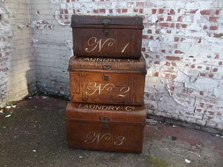 set of three graduated tin trunks by woods vintage home interiors