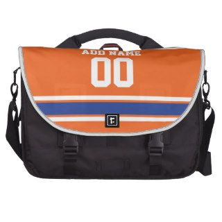 Orange Blue Sports Jersey with Name and Number Laptop Messenger Bag