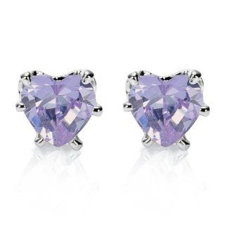 Rizilia Jewelry Appealing Well liked White Gold Plated CZ Heart Cut Purple Tanzanite Color Stud Earrings Jewelry