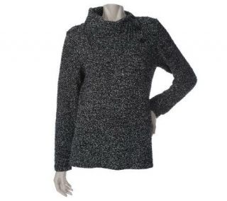 Nina Leoanrd Boucle Knit Cowl Neck Sweater —