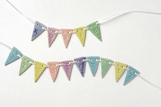 personalised porcelain baby birthdate bunting by jo heckett