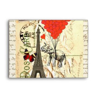 Vintage elephant and red heart balloons envelopes