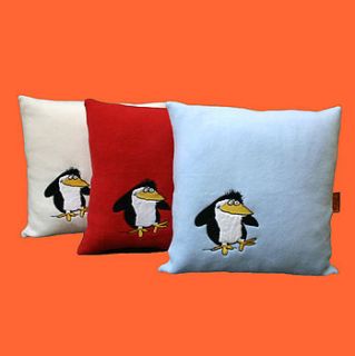 percy the penguin fleece cushions by eazy tiger