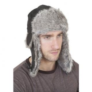 Mens Leather Look Thermal Winter Trapper Hat Clothing